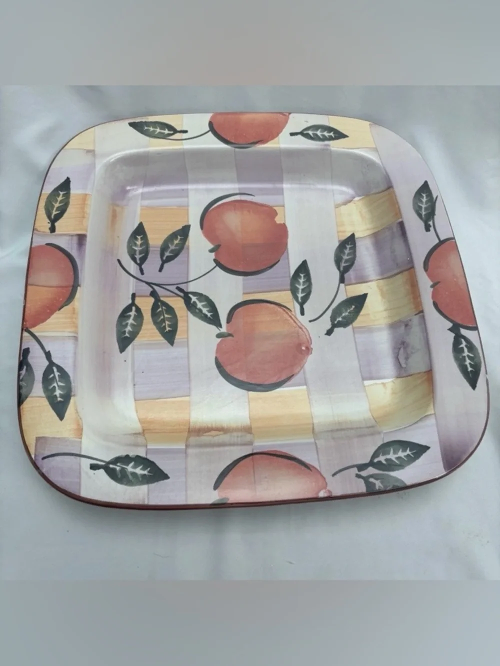 Coop Ceramiche Toscane Hand Painted Fruit Square Stoneware Tray Peaches Italy